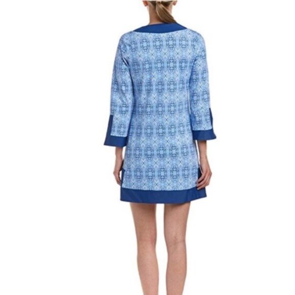 Cabana Life Moroccan Tile Tunic Dress in BlueSwim Cover-Upin Blue Size M - Picture 2 of 12